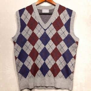 Le TIGRE Mens Wool Vest Sz.XL/Gray/Argyle Diamond Print-Blue/Burgundy